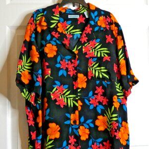 Hawaiian Shirt Plus Size 2X Floral Colorful Vacation Summer Short Sleeve